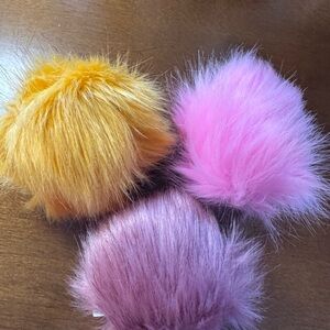 Vibrant Fluffy Pom Pom Set - Pink, Yellow, Lavender